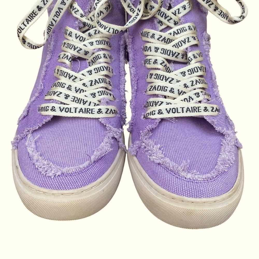 Zadig & Voltaire High Flash Purple/Lilac Canvas High Top Sneakers EU38/US 7-7.5 - Picture 9 of 16